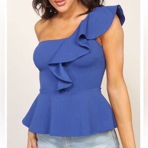 One-Shoulder Ruffle Top Blue Size Large New